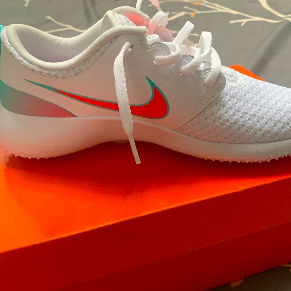 Nike golf shoes, white with hot pink and aurora green, size 5Y (will fit 6.5 W)